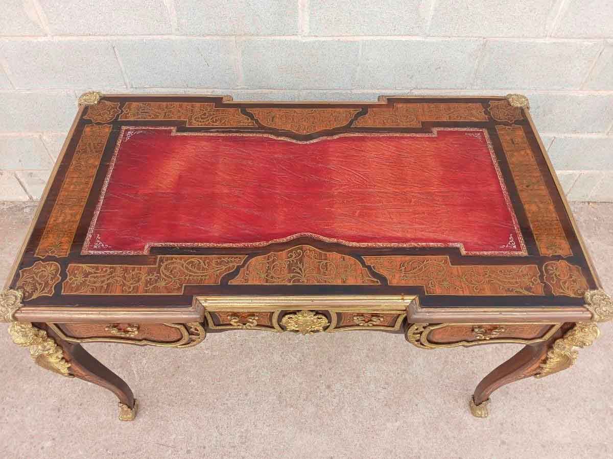 Escritorio antiguo Boullé estilo Napoleón III. Mueble Mesa de Despacho antigua estilo Luis XV bronce. - Imagen 6