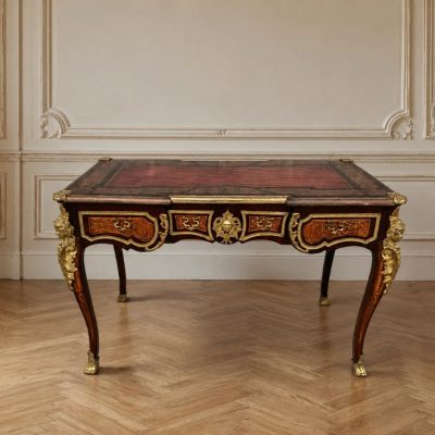 Escritorio antiguo Boullé estilo Napoleón III. Mueble Mesa de Despacho antigua estilo Luis XV bronce.
