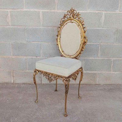 Silla antigua bronce estilo Luis XV. Silla descalzadora tocador vintage Luis XVI Isabelino Barroco.