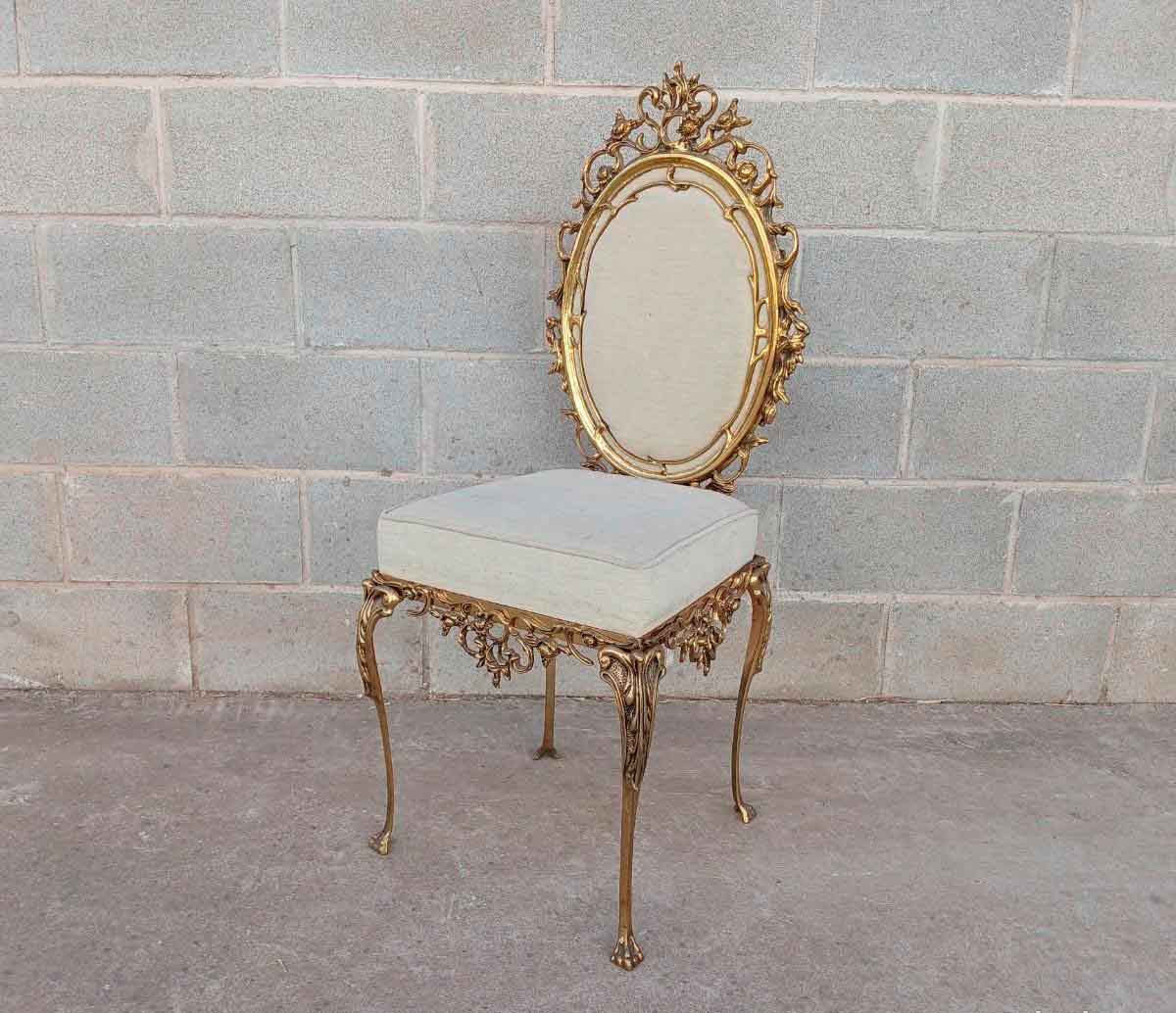 Silla antigua bronce estilo Luis XV. Silla descalzadora tocador vintage Luis XVI Isabelino Barroco.