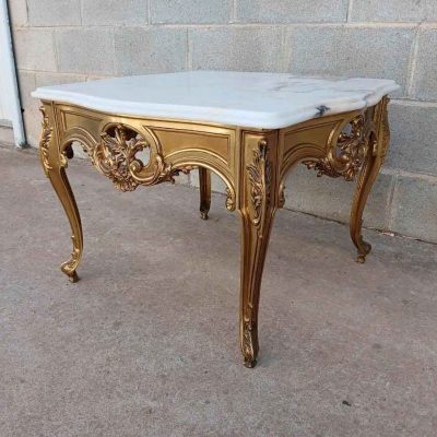 Mesa auxiliar bronce estilo Luis XV. Mueble Mesita Auxiliar baja metal mármol vintage Barroco.