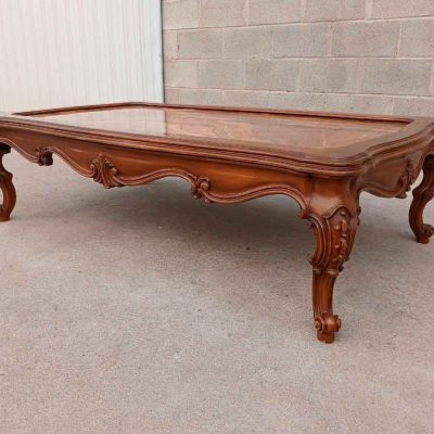 Mesa baja antigua estilo Luis XV (150 cm). Mueble Mesa Tresillo Centro de Salón Isabelino Barroco.