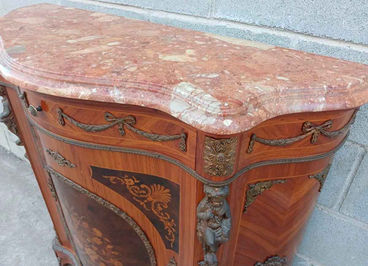 Entredós antiguo estilo Napoleón III. Pequeño Mueble Auxiliar Aparador isabelino Luis XV Luis XVI. - Imagen 4