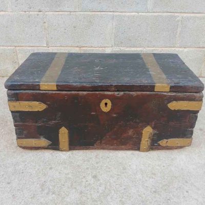 Gran Cofre antiguo madera estilo Medieval s.XIX (67 cm). Pequeña Arca Arqueta antigua Baúl.