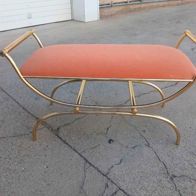 Banqueta Silla Descalzadora bronce antigua vintage estilo inglés (90 cm). Pequeño Banco antiguo.