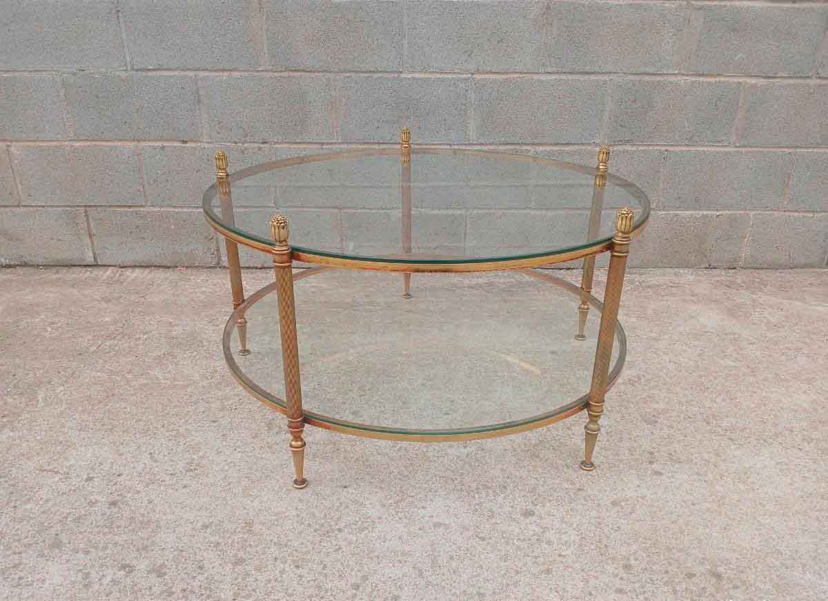 Mesa baja antigua francesa bronce latón (90 cm). Mueble Mesa centro de salón estilo inglés Luis XVI.