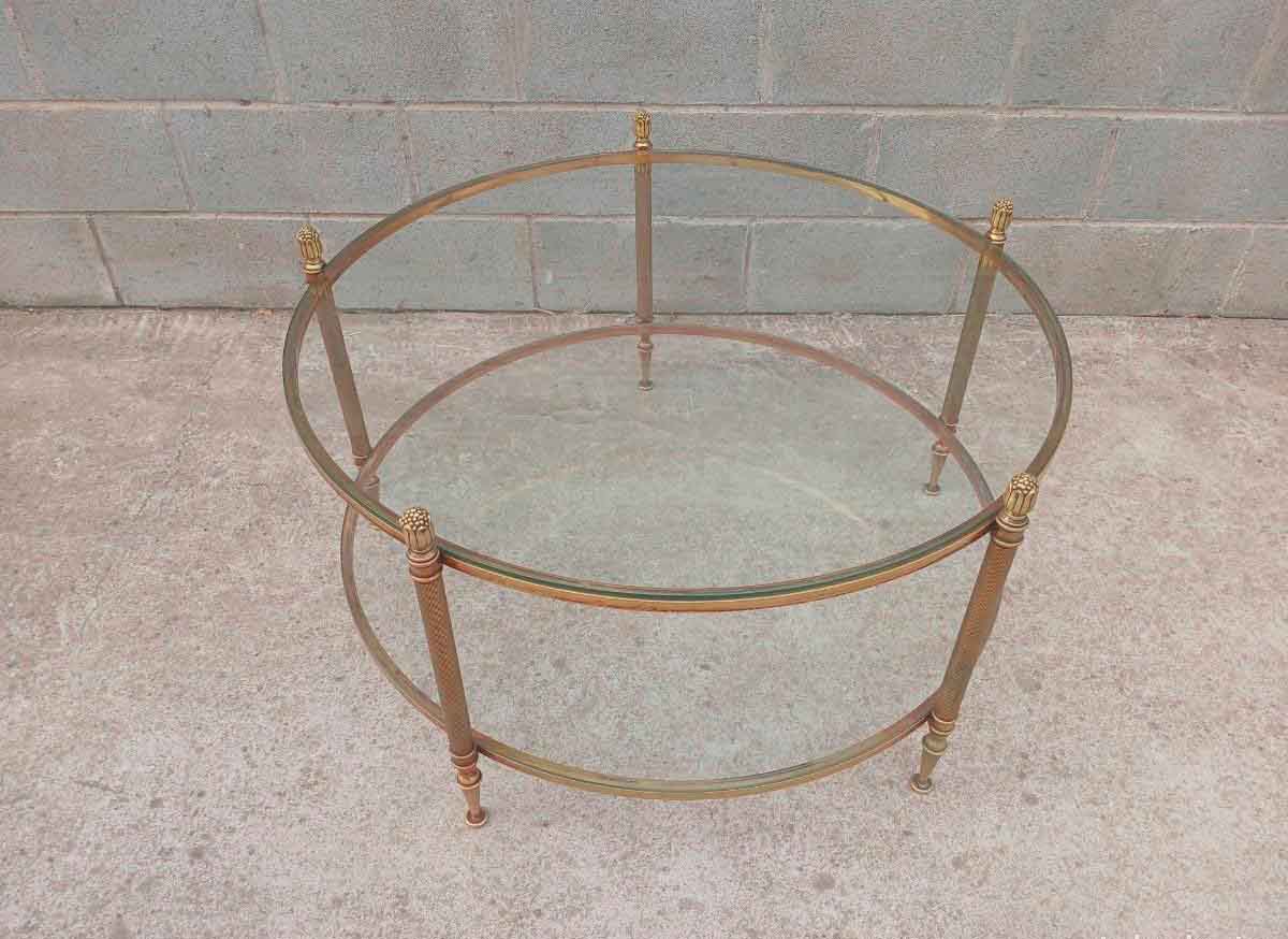 Mesa baja antigua francesa bronce latón (90 cm). Mueble Mesa centro de salón estilo inglés Luis XVI. - Imagen 3