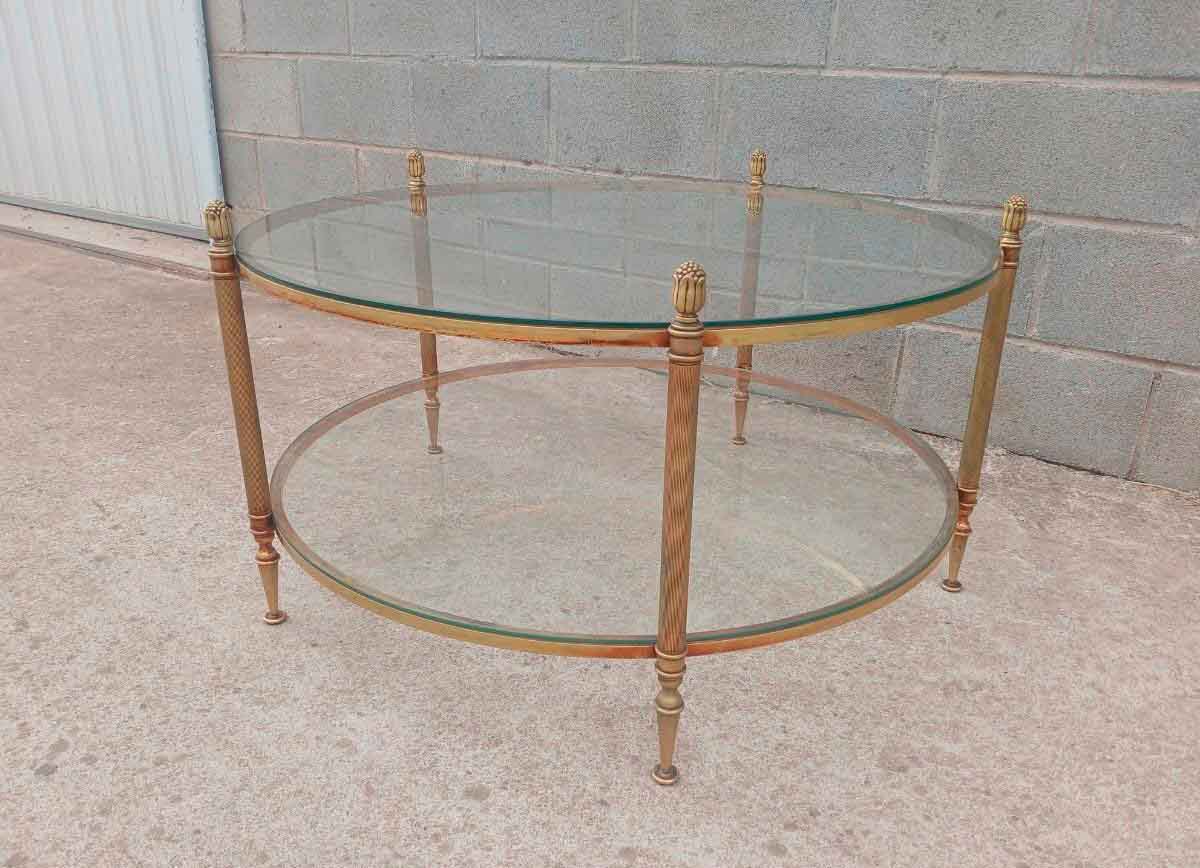Mesa baja antigua francesa bronce latón (90 cm). Mueble Mesa centro de salón estilo inglés Luis XVI. - Imagen 2