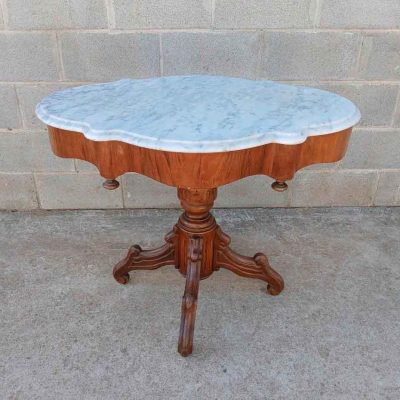 Mesa Auxiliar antigua estilo inglés Victoriano 90cm. Mueble Velador antiguo mármol Isabelino Alfonsino.