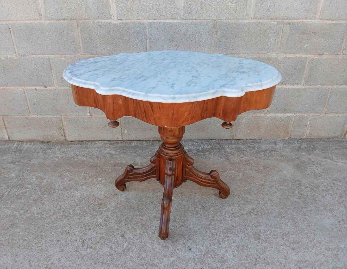 Mesa Auxiliar antigua estilo inglés Victoriano 90cm. Mueble Velador antiguo mármol Isabelino Alfonsino.