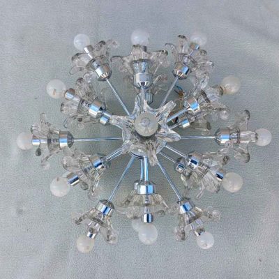 Lámpara de techo antigua diseño Sputnik años 70. Lámpara de araña vintage cristal Murano Age Space.